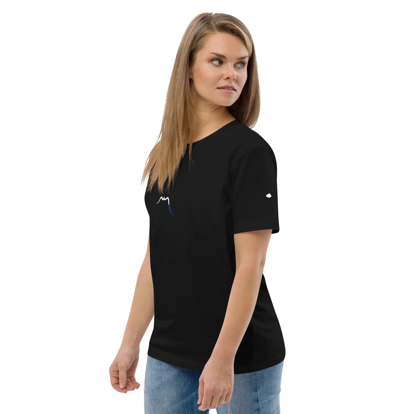 femme portant le t-shirt premium en coton bio hodeia coloris noir