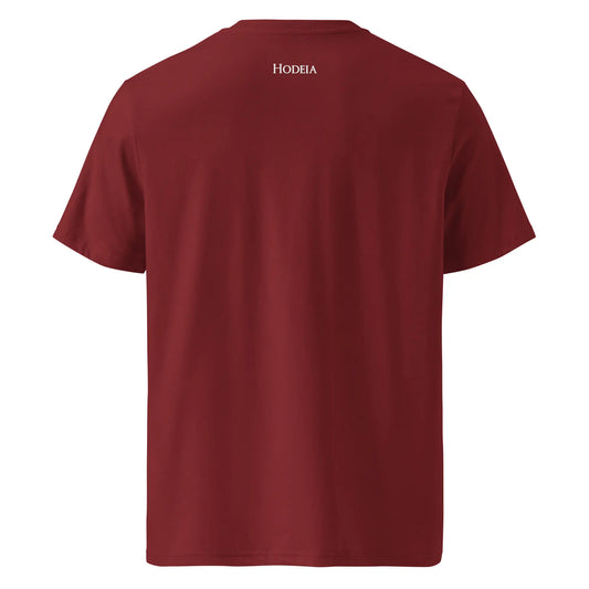 vue de dos du t-shirt premium en coton bio zéro coloris rouge bordeaux
