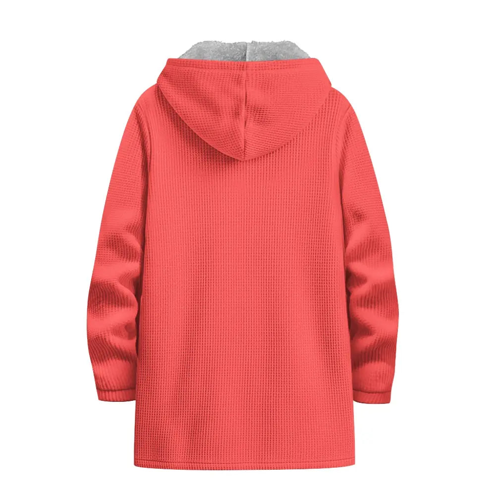 vue de dos de la veste polaire longue bolivia coloris rose foncé