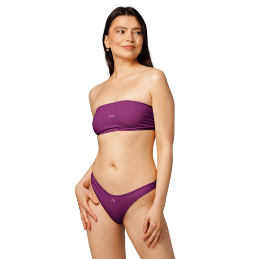 Vue de face du Bikini Bandeau Lekeitio - coloris mauve foncé