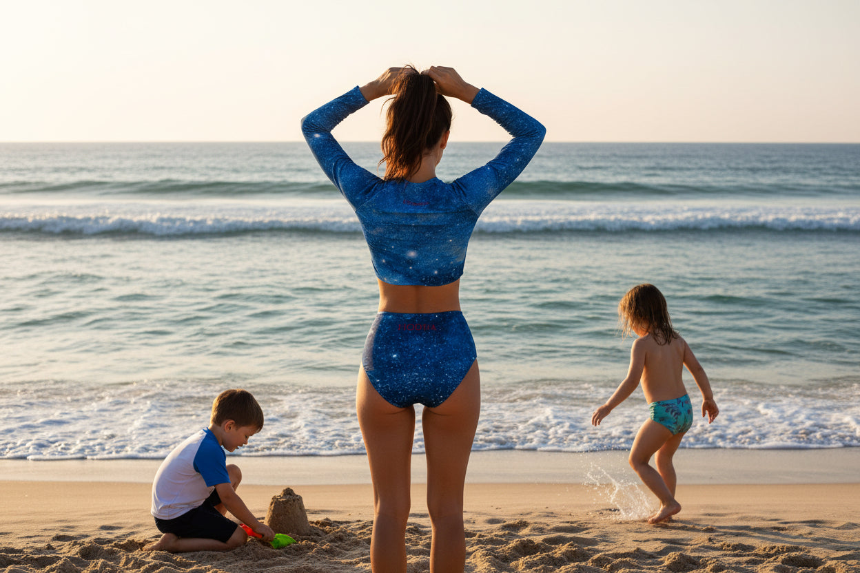 Vue de dos du Bikini de Surf Uhaina - coloris Motif étoiles bleu roi 