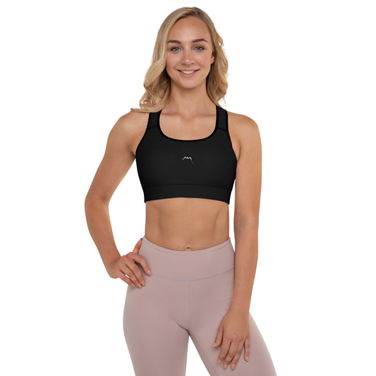 Vue de face de la brassière de sport rembourrée Alicia - coloris noir