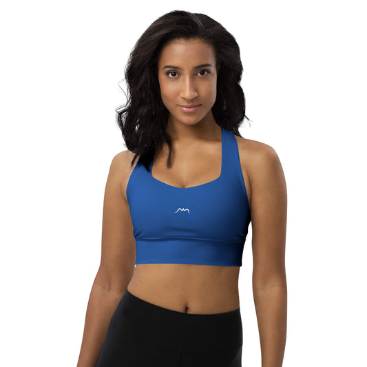 Vue de face de la brassière de sport recyclée Carlina - coloris bleu