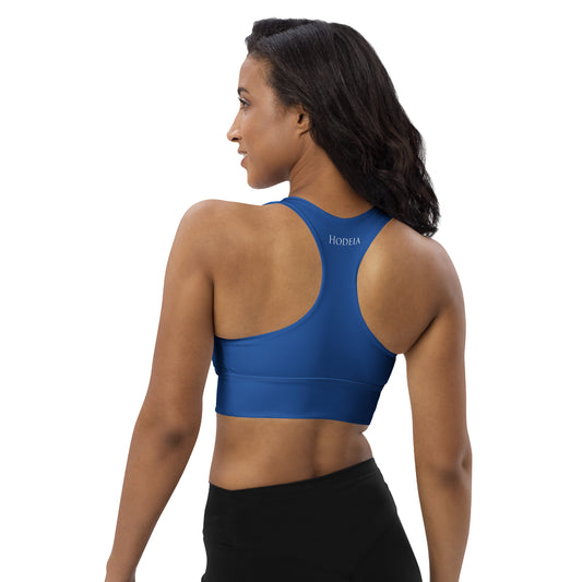 Vue de dos de la brassière de sport recyclée Carlina - coloris bleu