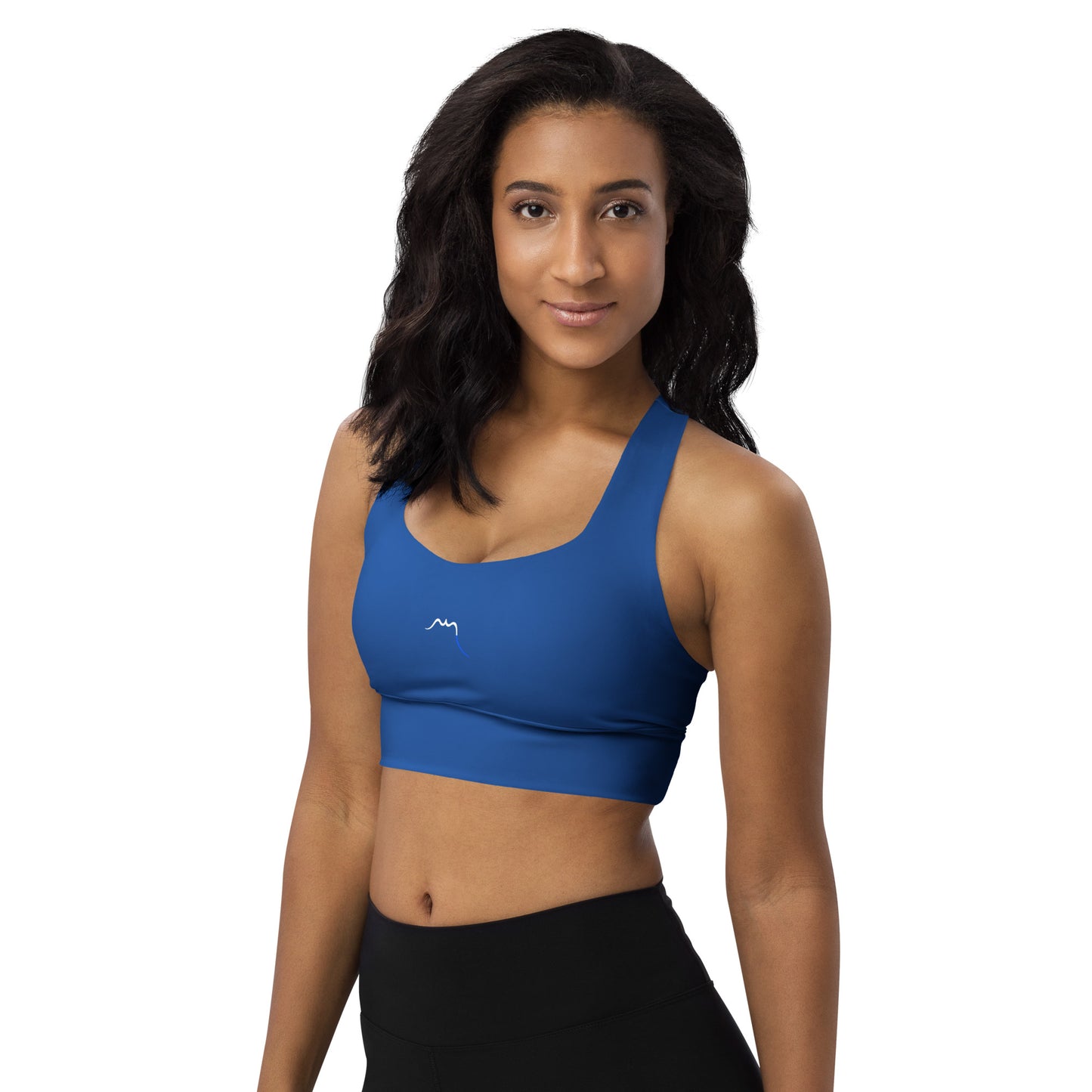 Vue de côté de la brassière de sport recyclée Carlina - coloris bleu