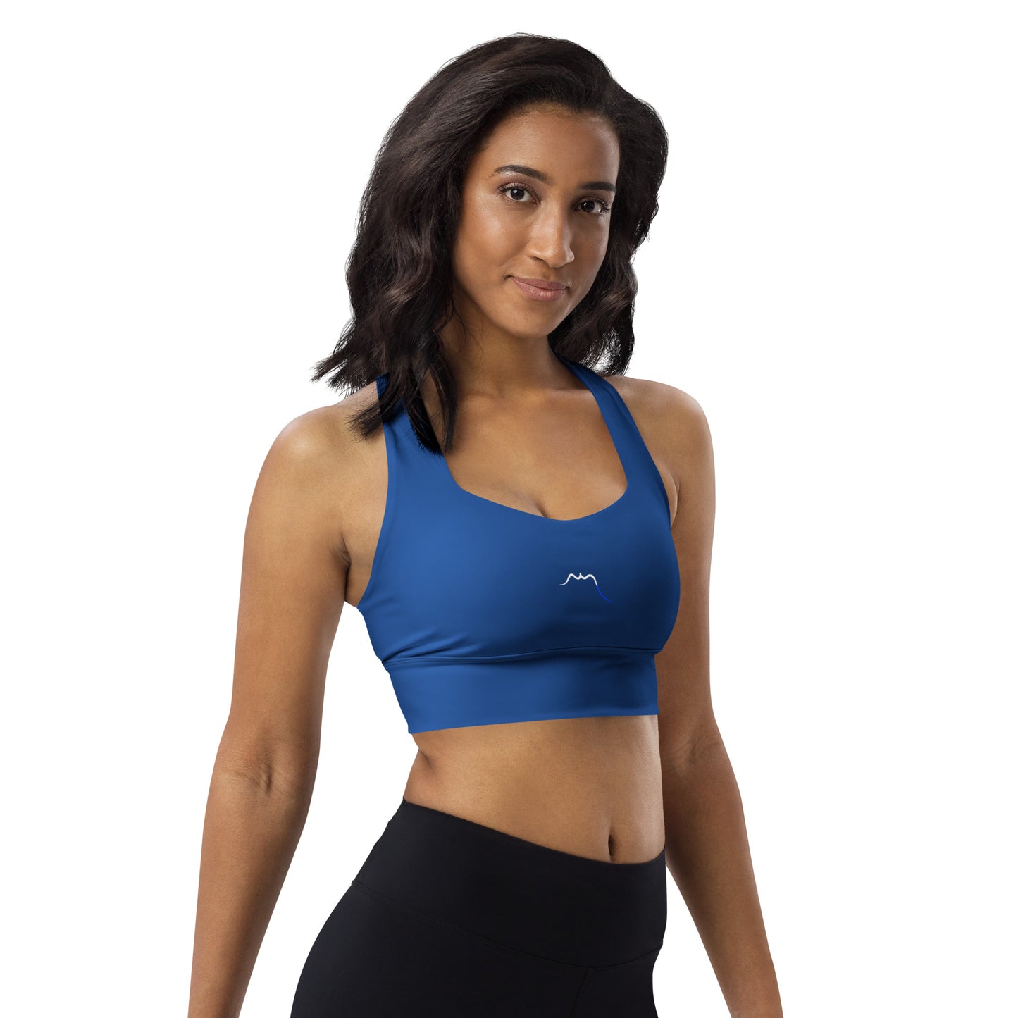 Vue de côté de la brassière de sport recyclée Carlina - coloris bleu
