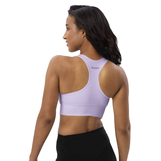 Vue de dos de la brassière de sport recyclée Carlina - coloris mauve clair