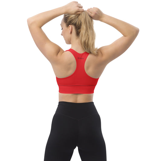 Vue de dos de la brassière de sport recyclée Carlina - coloris rouge