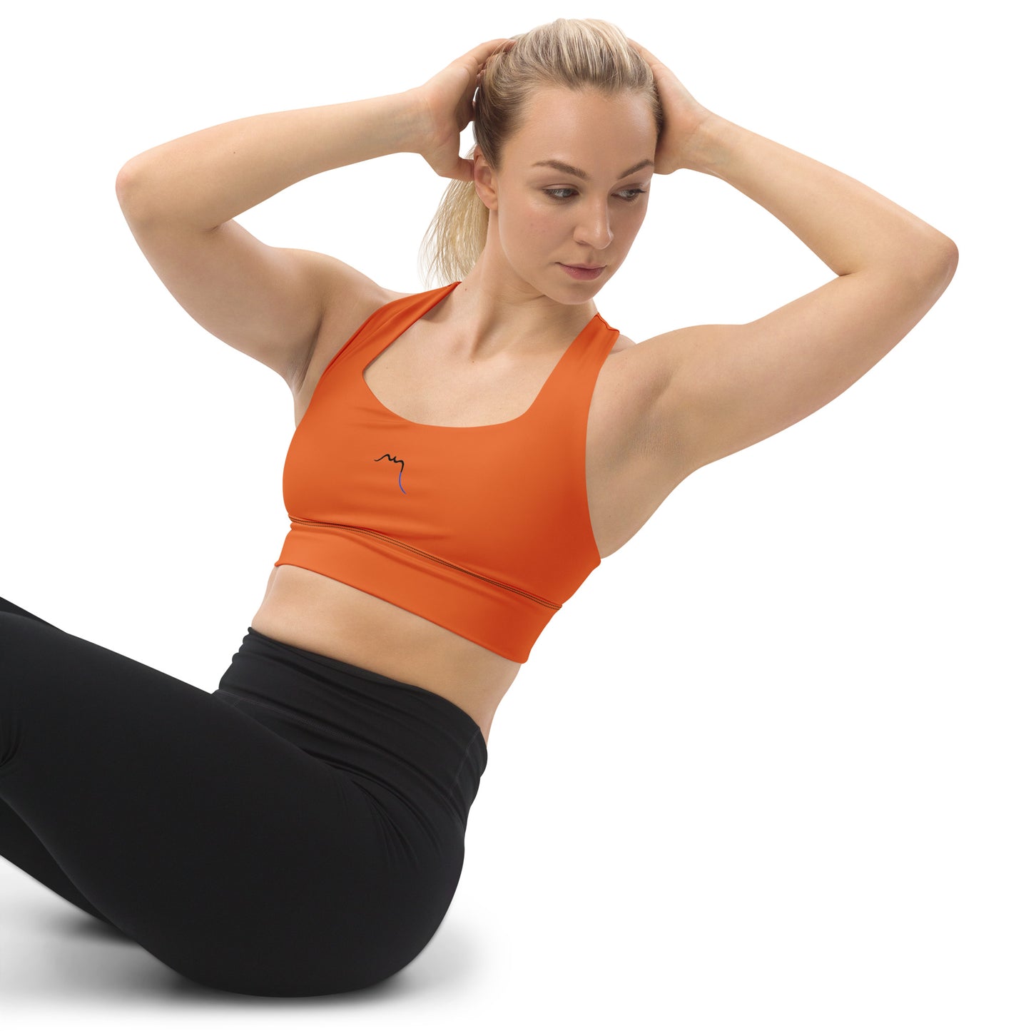 Vue de face de la brassière de sport recyclée Carlina - coloris orange