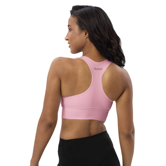 Vue de dos de la brassière de sport recyclée Carlina - coloris rose