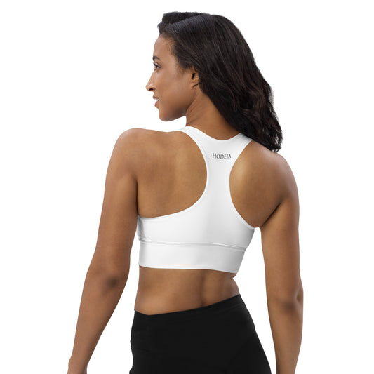 Vue de dos de la brassière de sport recyclée Carlina - coloris blanc