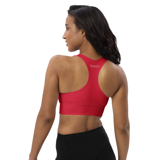 Vue de dos de la brassière de sport recyclée Carlina - coloris rouge