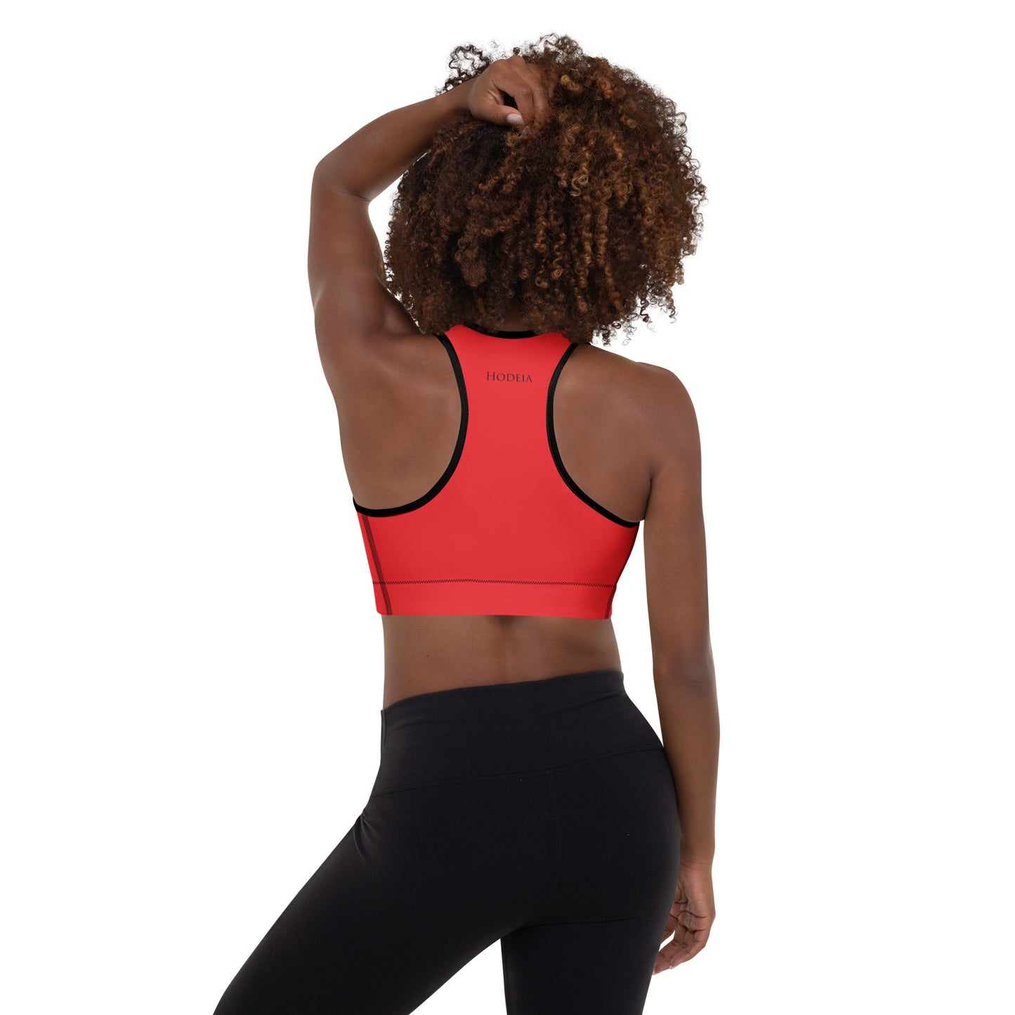 Vue de dos de la brassière de sport rembourrée Alicia - coloris rouge et noir