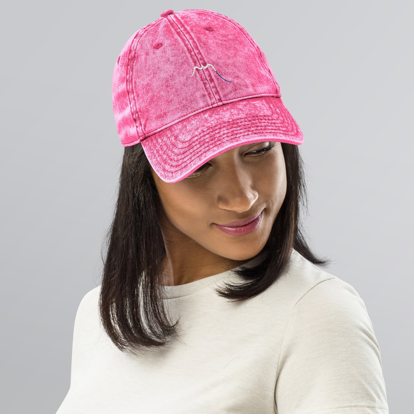 Vue de face de la casquette vintage en sergé de coton - coloris rose