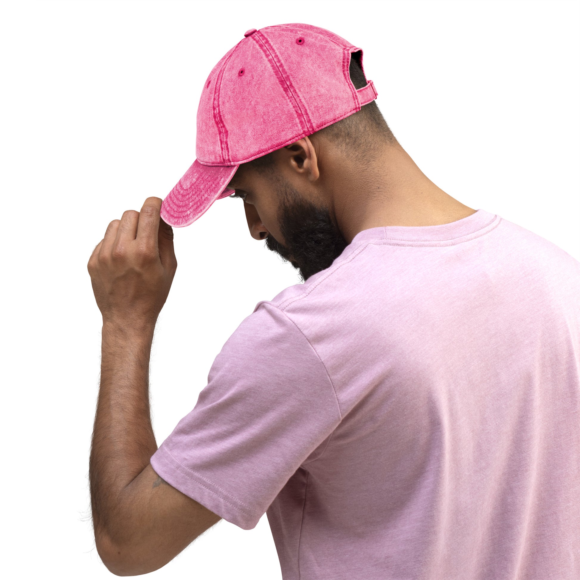 Vue de dos de la casquette vintage en sergé de coton - coloris rose