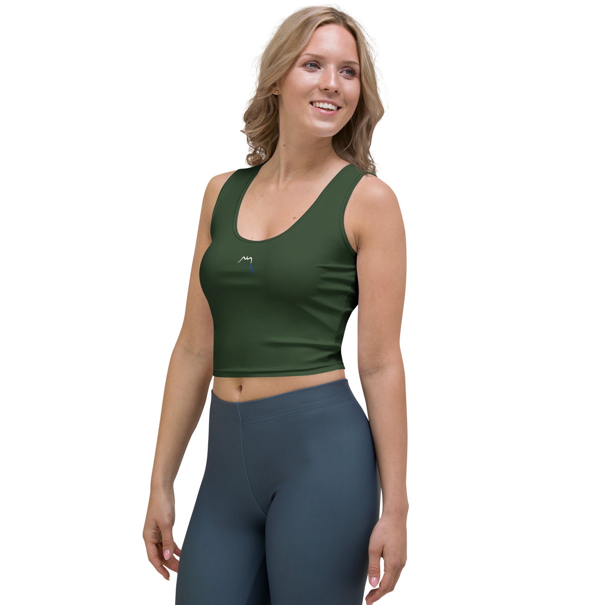 Vue de côté du Crop-Top Yesa - coloris vert forêt