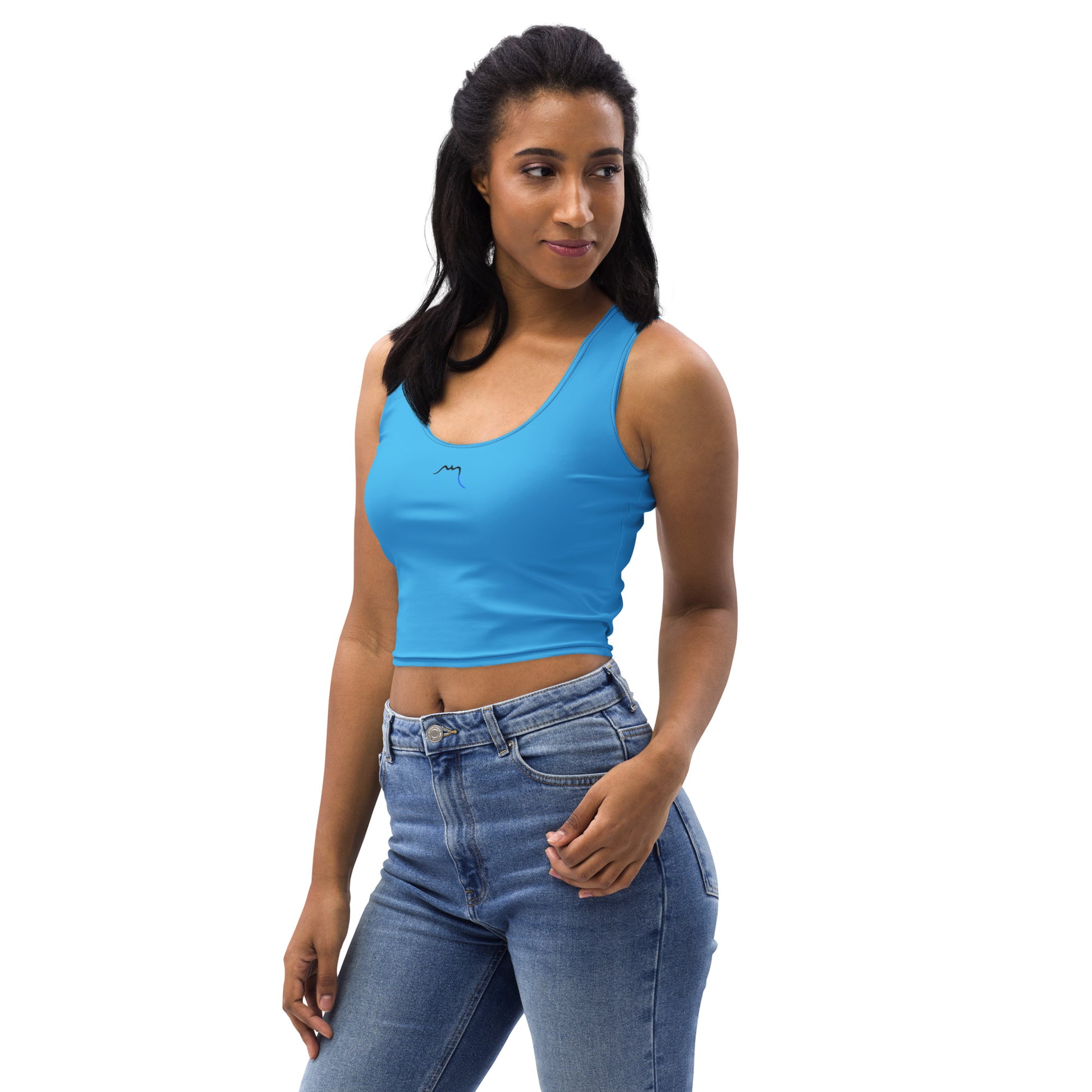 Vue de côté du Crop-Top Yesa - coloris bleu lagon