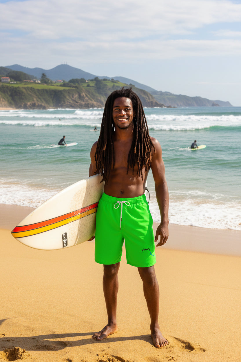 Vue de face du maillot de surf Indar - coloris vert fluo