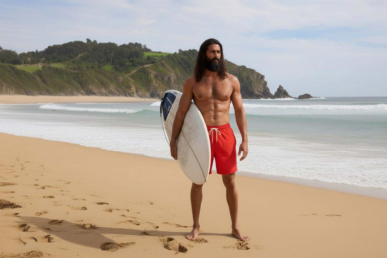 Vue de face du maillot de surf Indar - coloris rouge