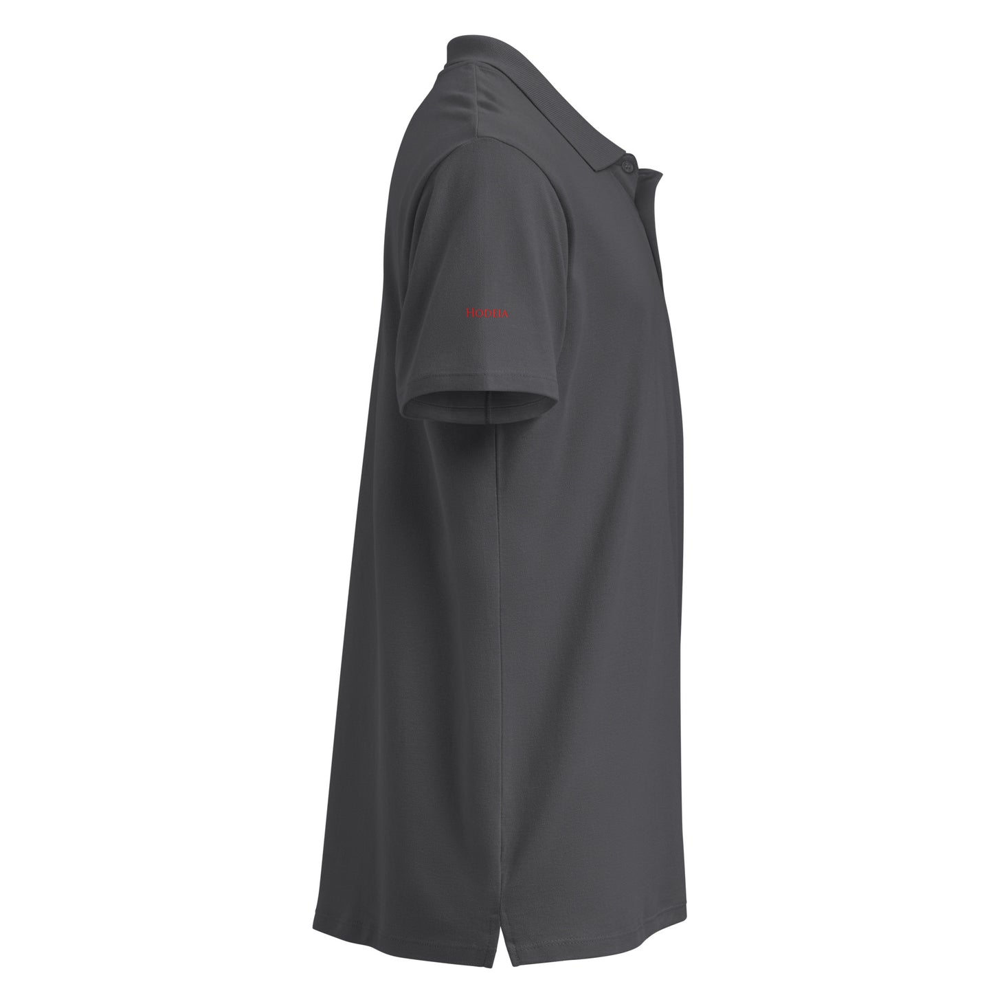 Vue de côté du polo brodé H/F Lauburu - coloris gris