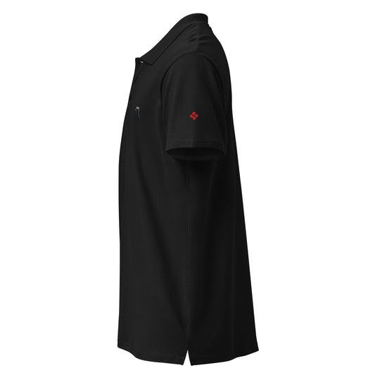 Vue de côté du polo brodé H/F Lauburu - coloris noir