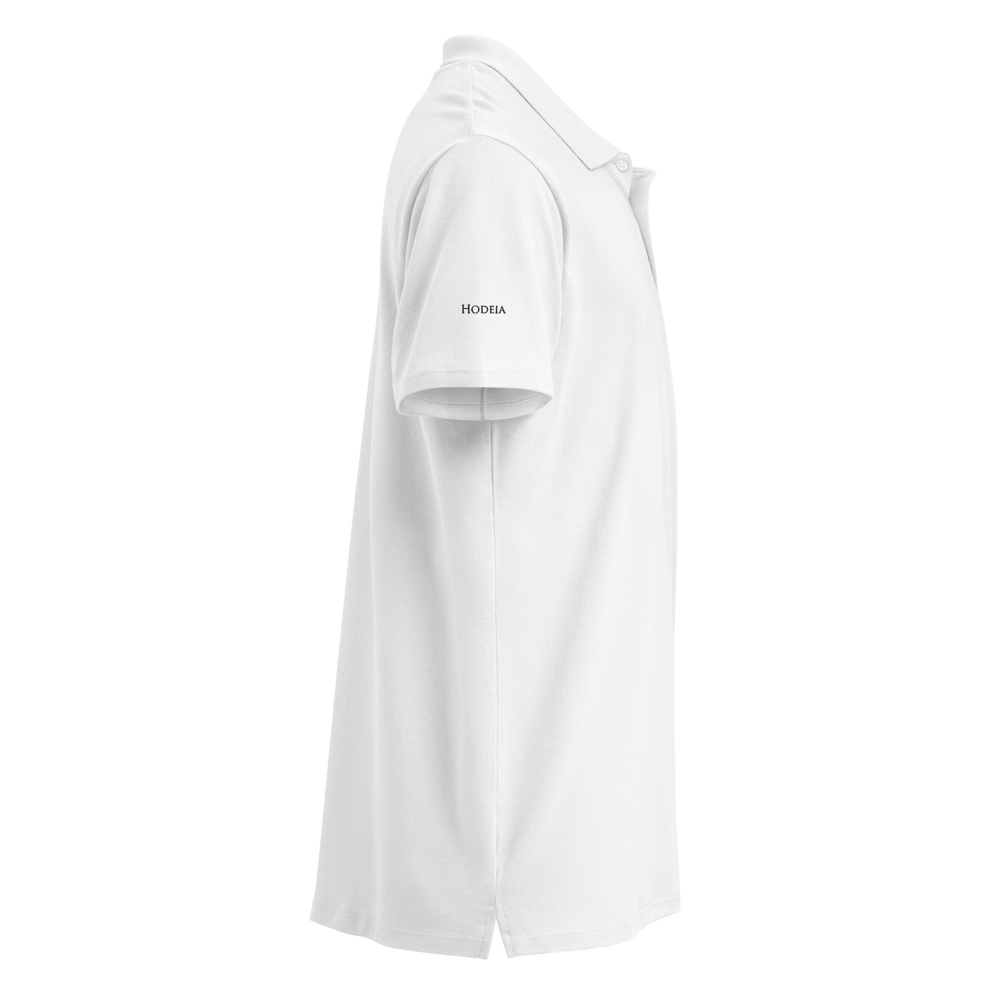 Vue de côté du polo brodé H/F Lauburu - coloris blanc