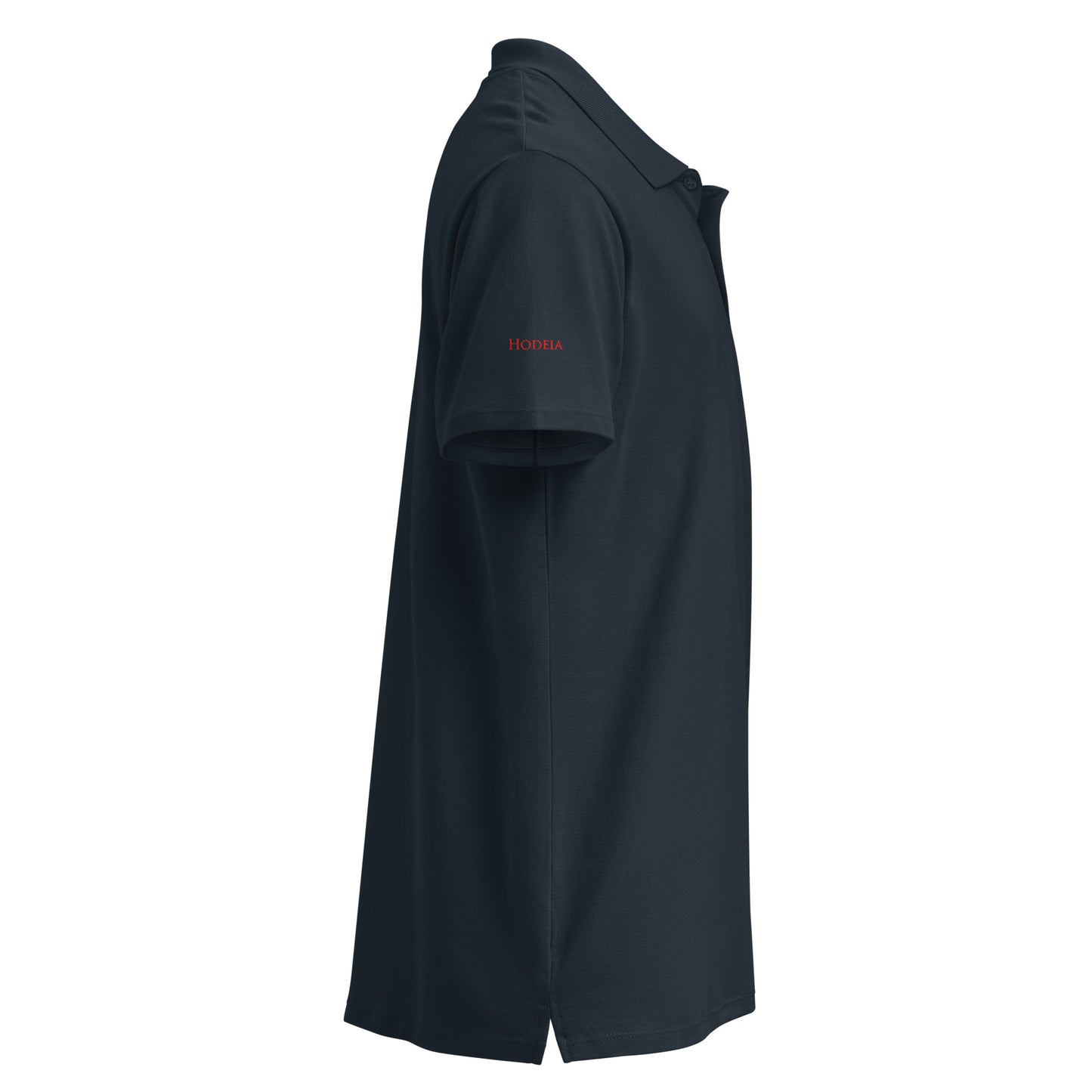 Vue de côté du polo brodé H/F Rugby - coloris bleu marine