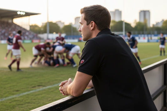 Vue de côté du polo brodé H/F Rugby - coloris noir