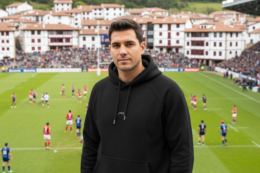 Vue de face du sweat à capuche H/F coton bio Hotza - coloris noir