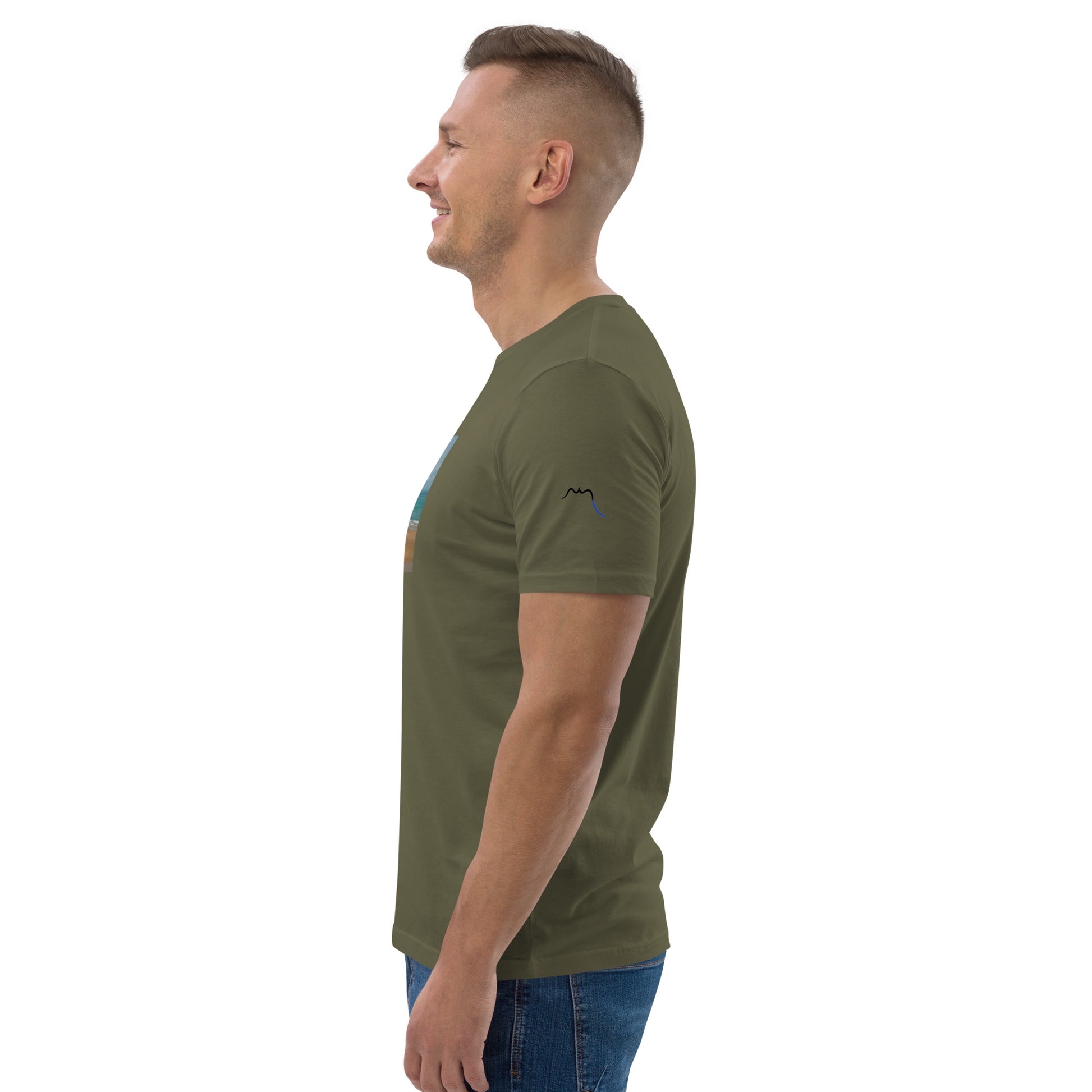 Vue de côté du T-shirt 100% Coton Bio Bidart Centre - coloris kaki foncé