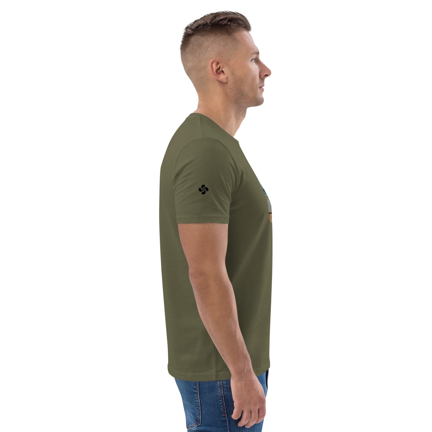 Vue de côté du T-shirt 100% Coton Bio Bidart Centre - coloris kaki foncé