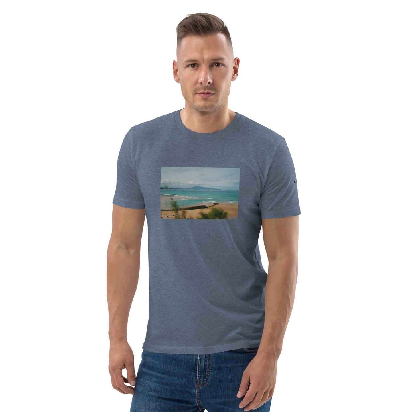 Vue de face du T-shirt 100% Coton Bio Bidart Centre - coloris bleu gris chiné
