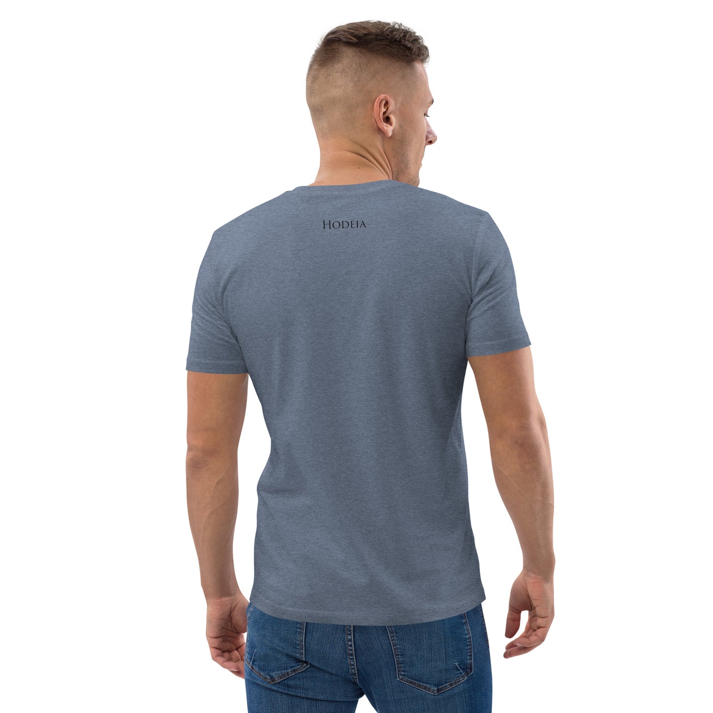 Vue de dos du T-shirt 100% Coton Bio Bidart Centre - coloris bleu gris chiné