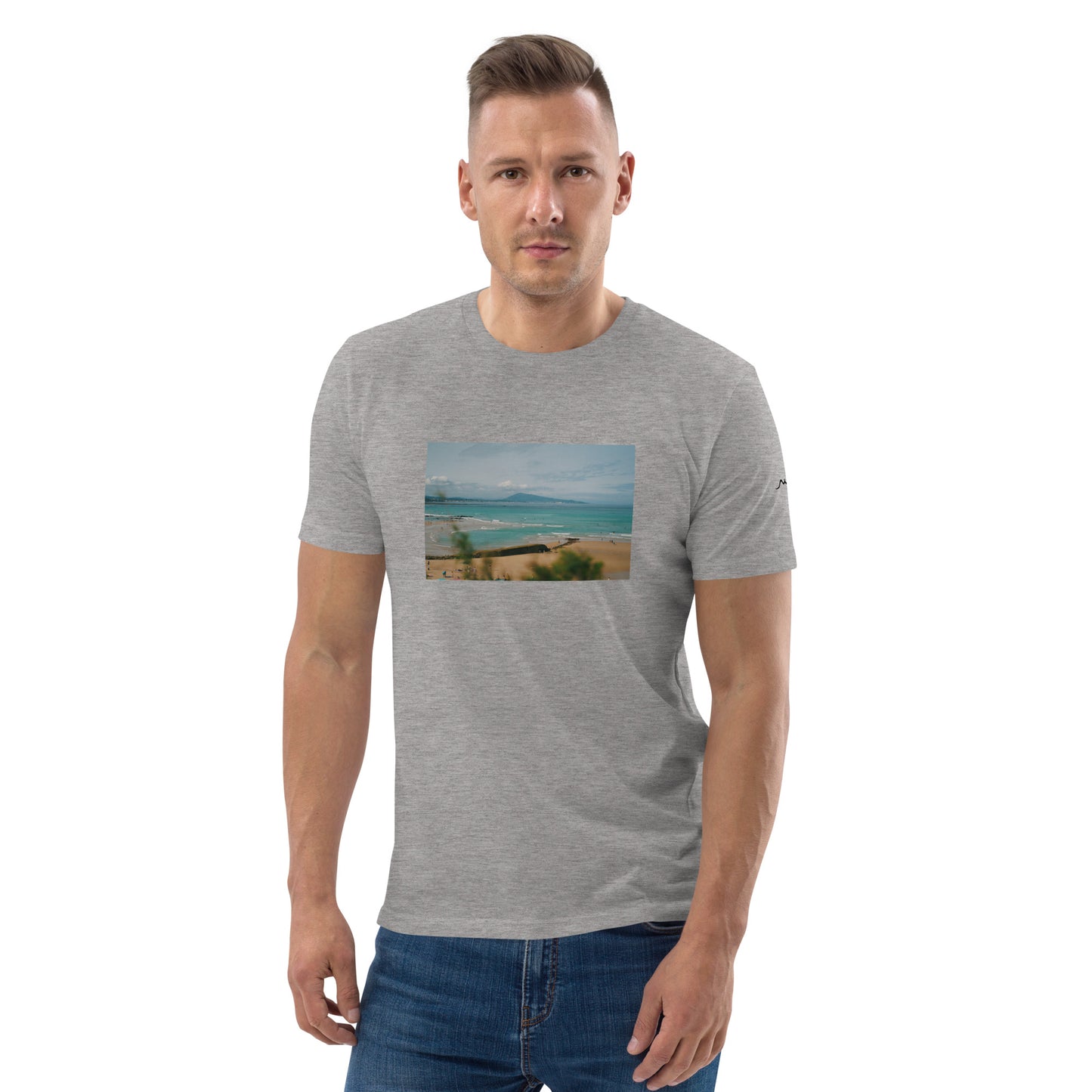 Vue de face du T-shirt 100% Coton Bio Bidart Centre - coloris gris chiné