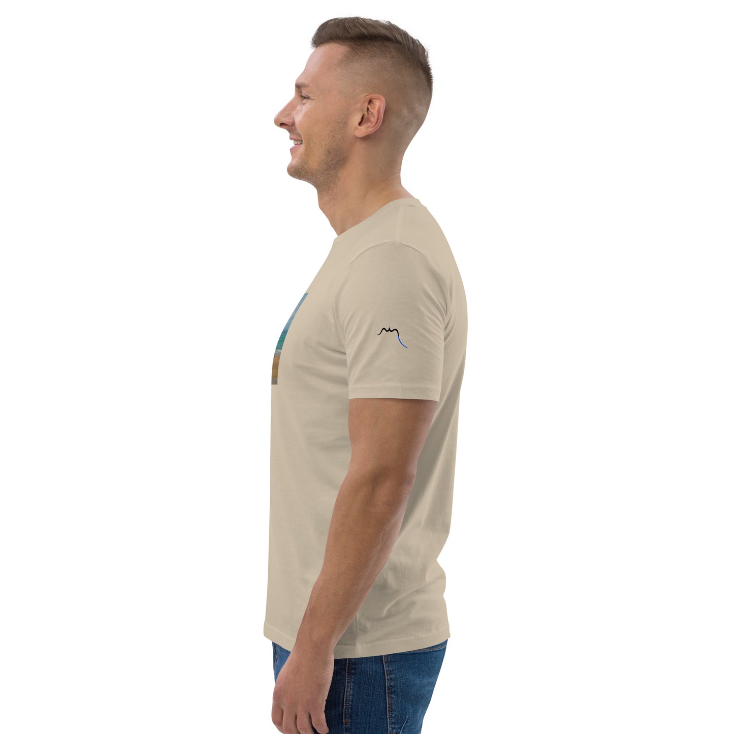 Vue de côté du T-shirt 100% Coton Bio Bidart Centre - coloris beige clair