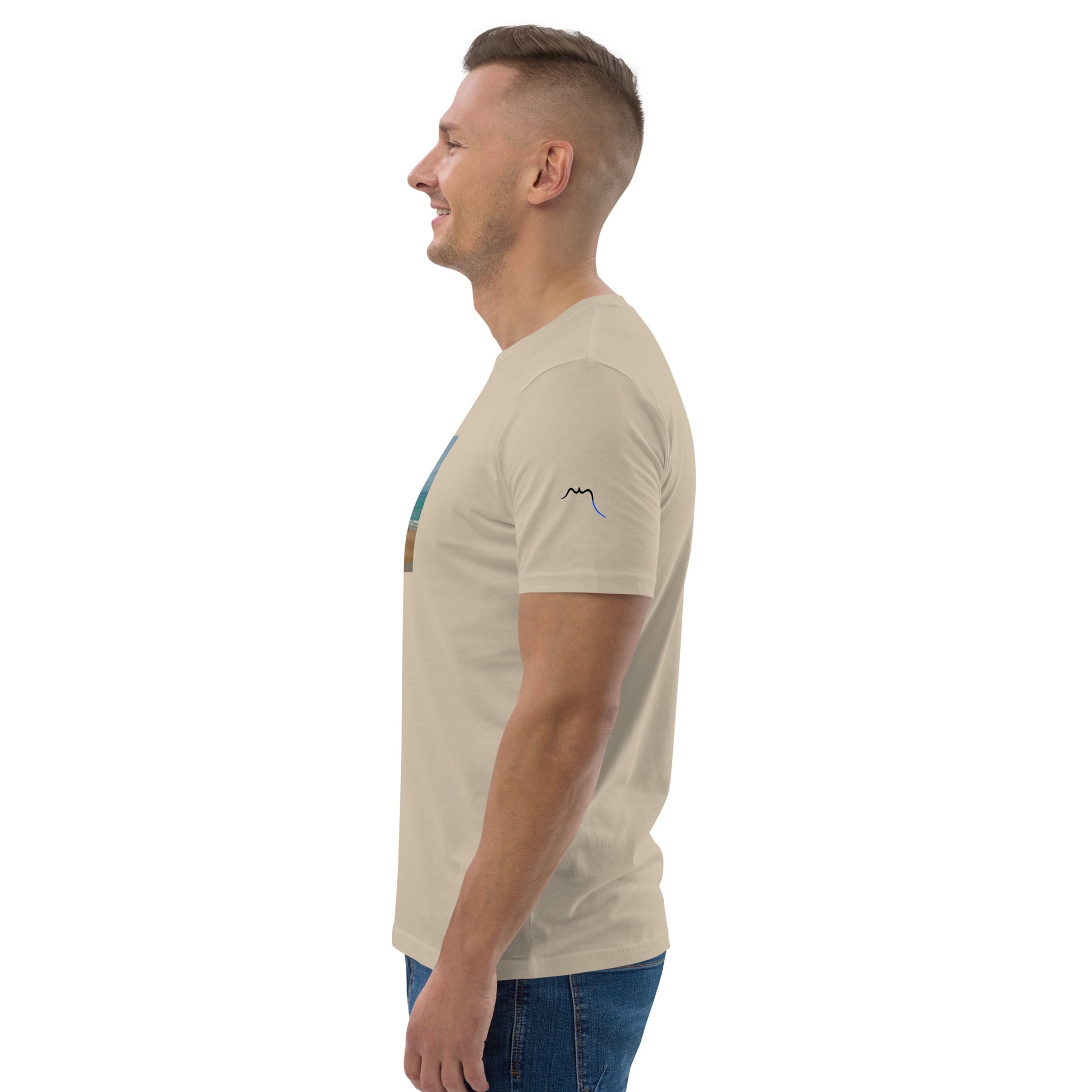 Vue de côté du T-shirt 100% Coton Bio Bidart Centre - coloris beige clair