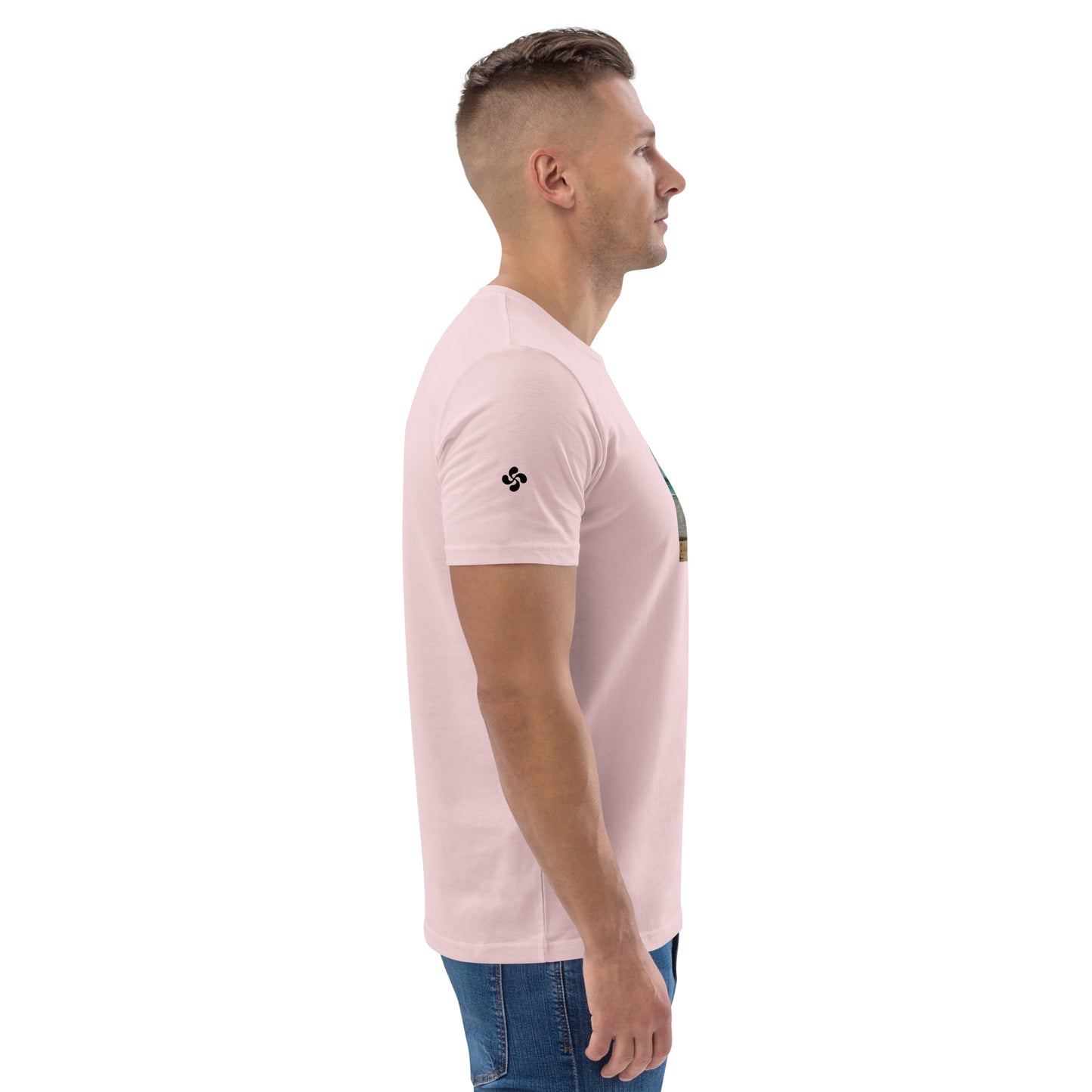 Vue de côté du T-shirt 100% Coton Bio Bidart Centre - coloris rose pâle