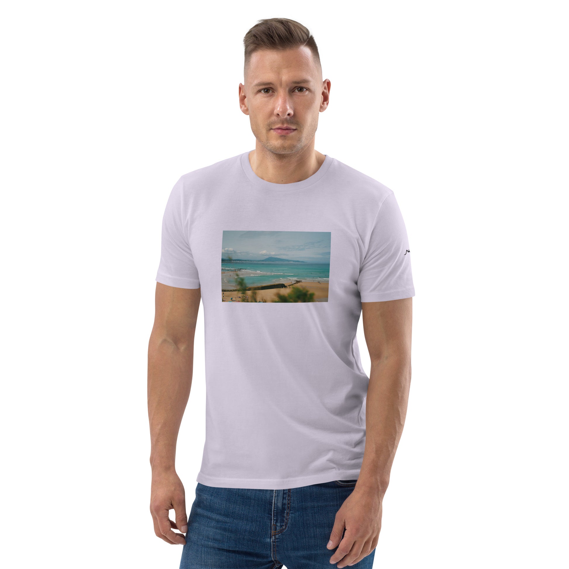 Vue de face du T-shirt 100% Coton Bio Bidart Centre - coloris orchidée