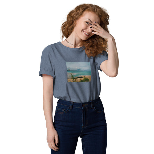 Vue de face du T-shirt 100% Coton Bio Bidart Centre - coloris bleu gris chiné