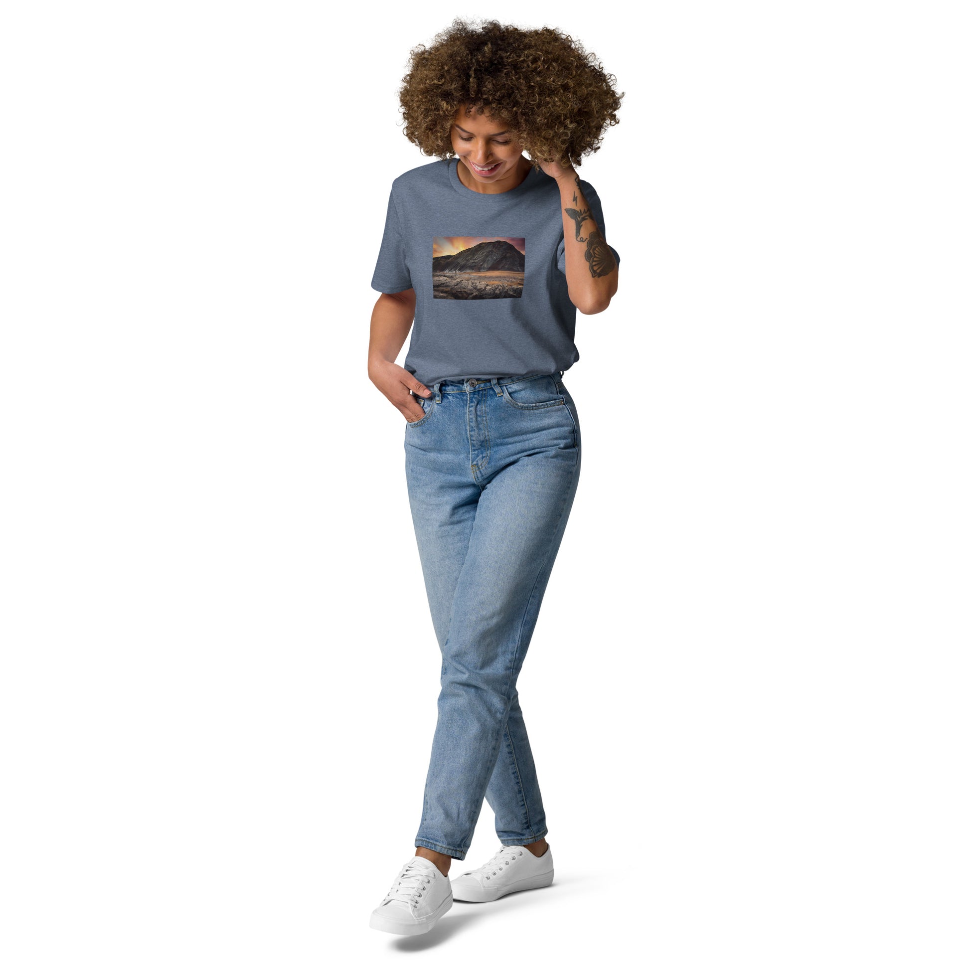 Vue de face du T-shirt 100% Coton Bio Falaise - coloris bleu gris chiné