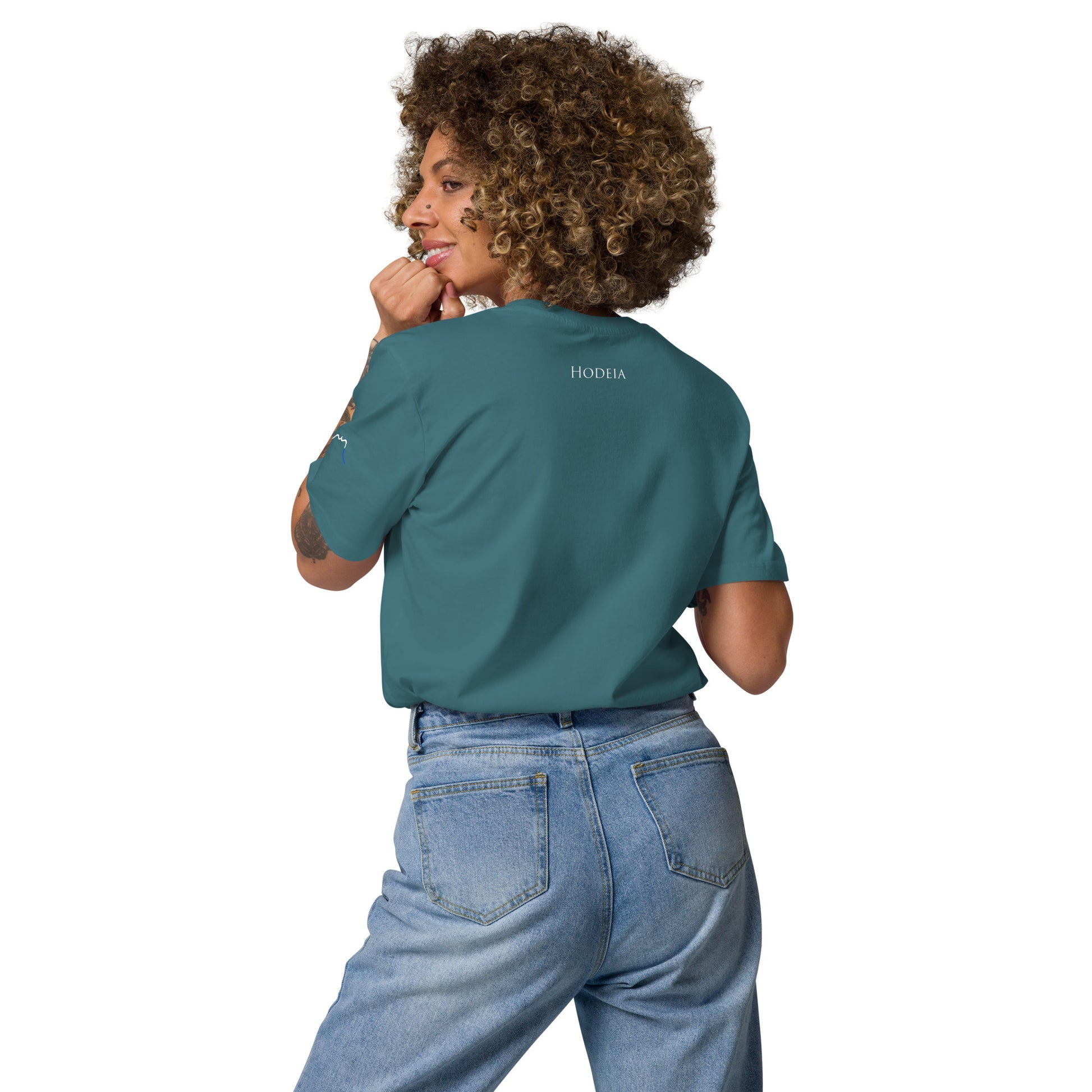 Vue de dos du T-shirt 100% Coton Bio Falaise - coloris bleu vert