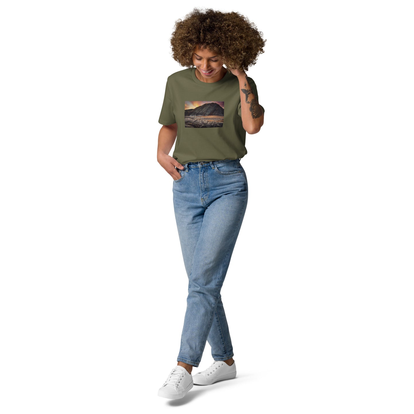 Vue de face du T-shirt 100% Coton Bio Falaise - coloris kaki foncé