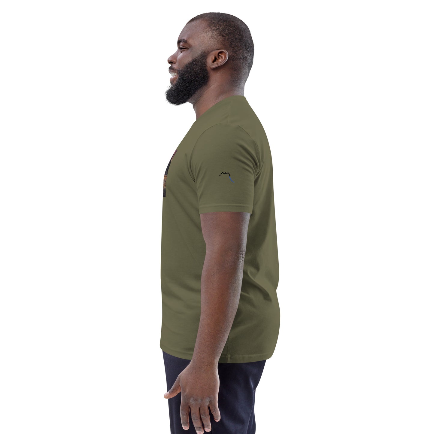 Vue de côté du T-shirt 100% Coton Bio Falaise - coloris kaki foncé