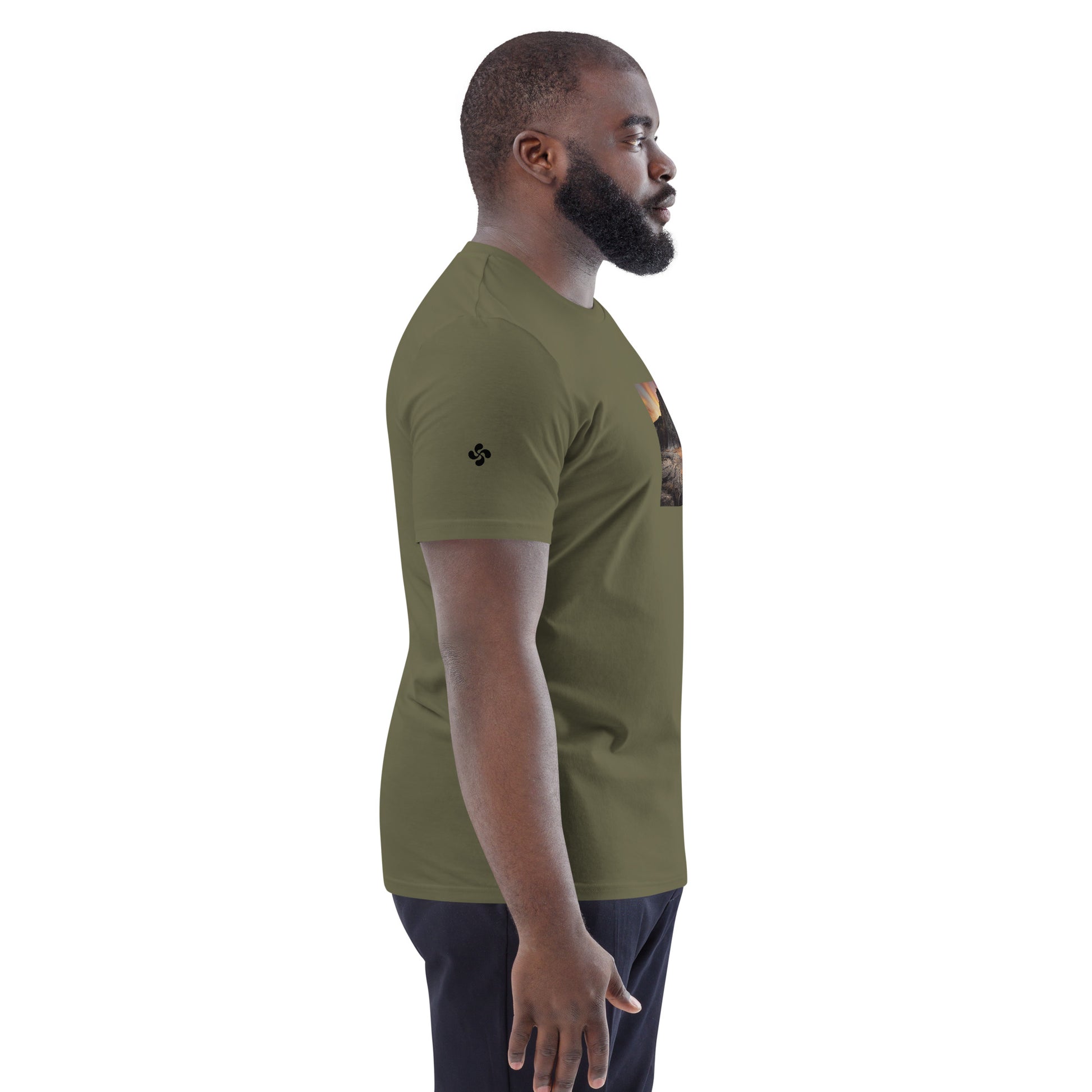 Vue de côté du T-shirt 100% Coton Bio Falaise - coloris kaki foncé