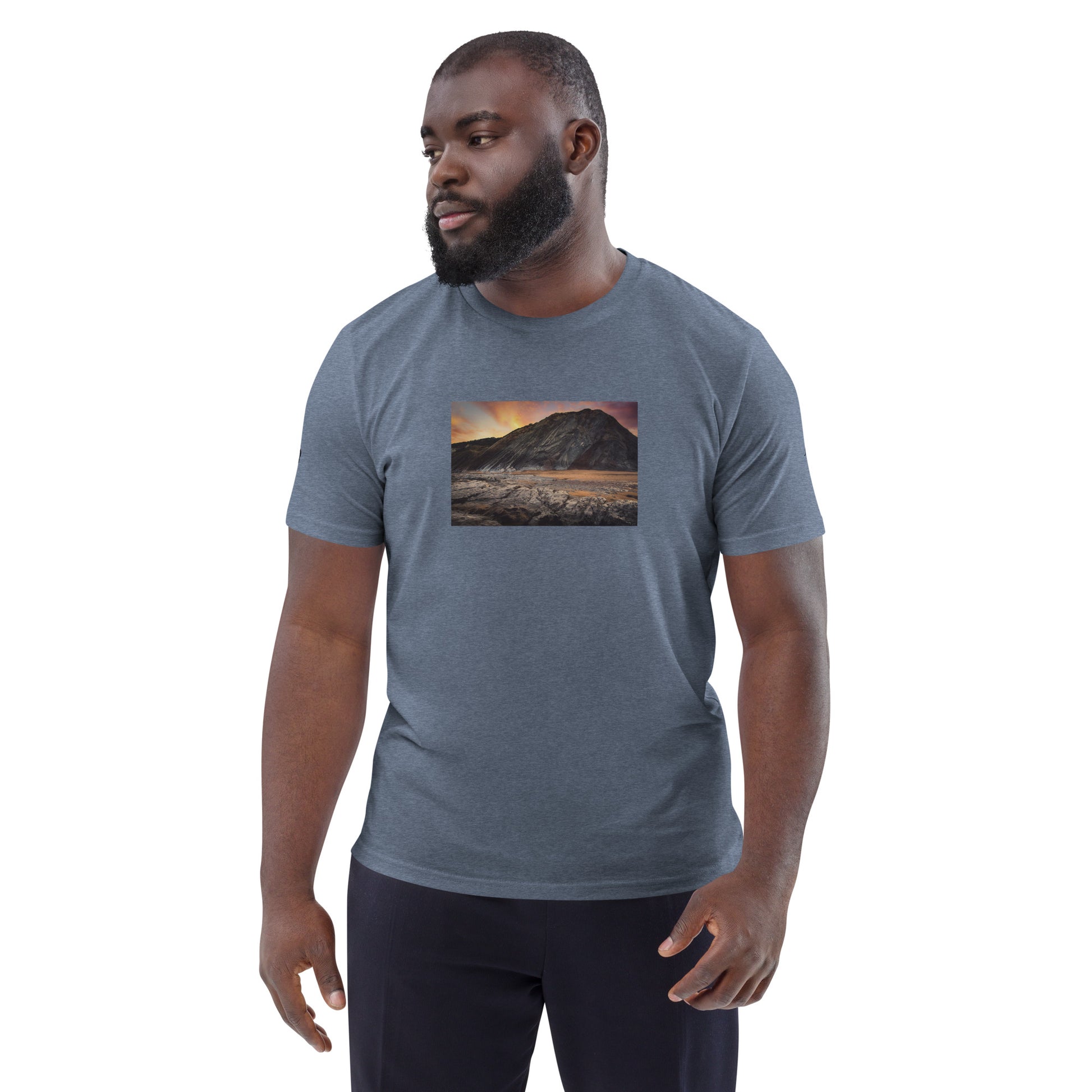 Vue de face du T-shirt 100% Coton Bio Falaise - coloris  bleu gris chiné