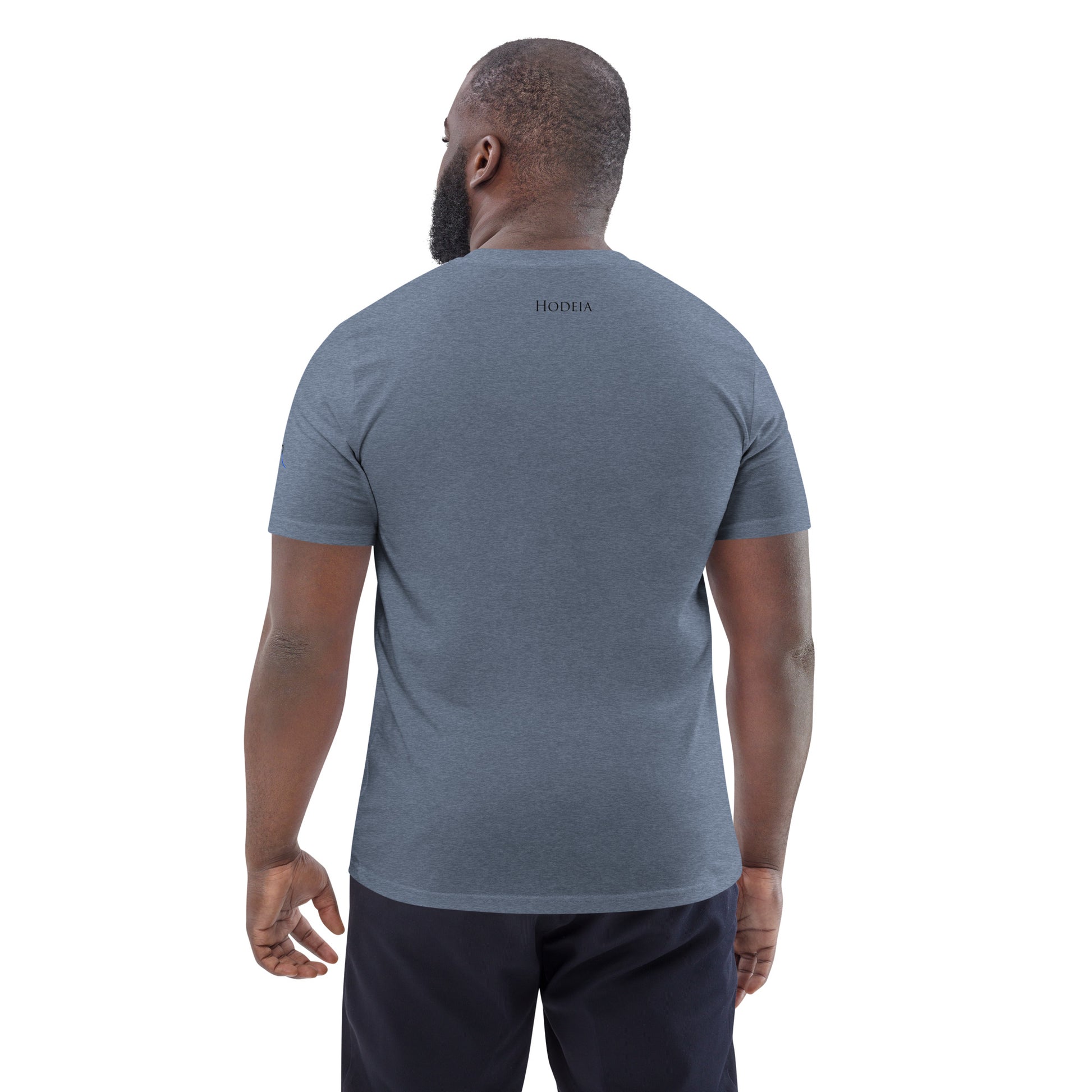 Vue de dos du T-shirt 100% Coton Bio Falaise - coloris bleu gris chiné