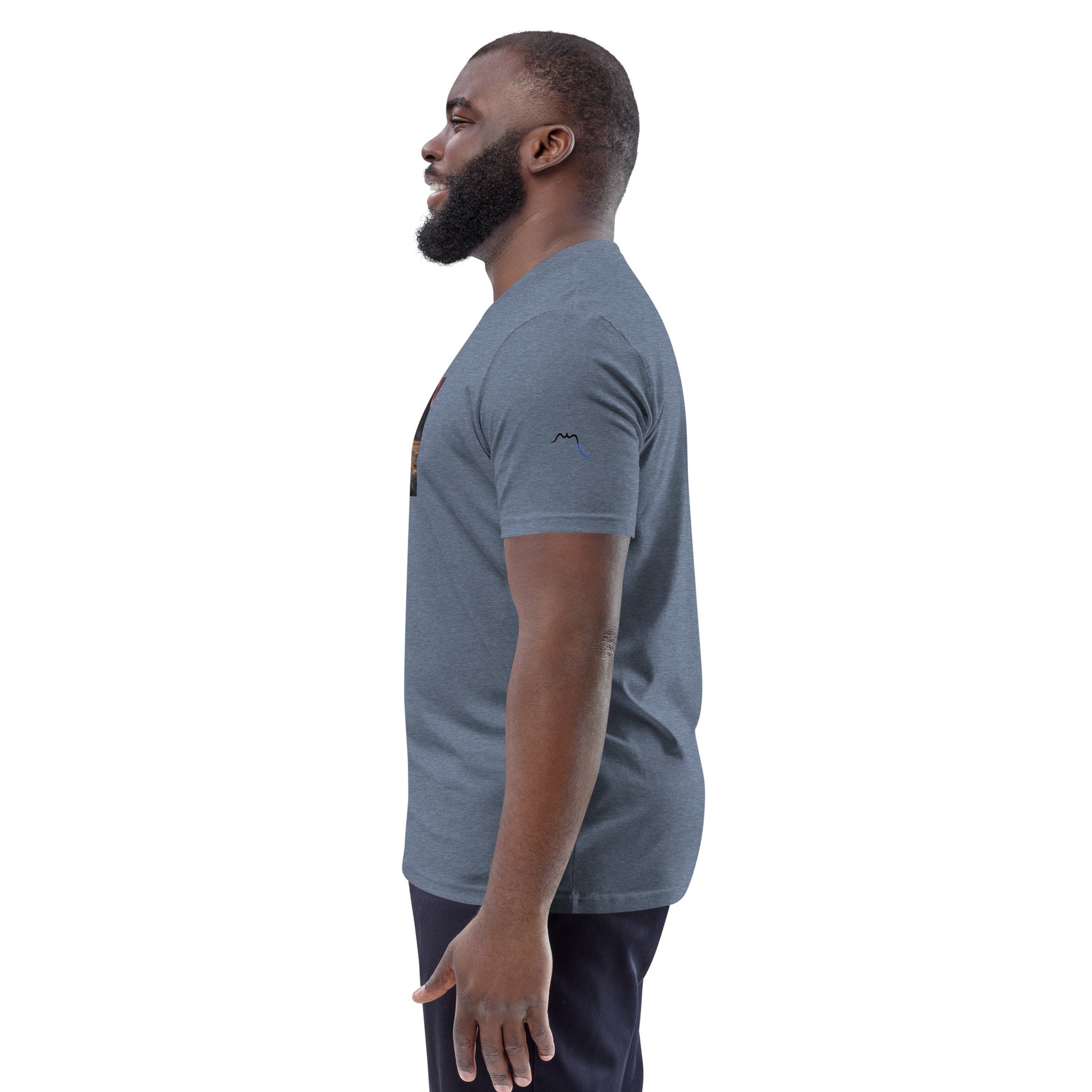 Vue de côté du T-shirt 100% Coton Bio Falaise - coloris bleu gris chiné