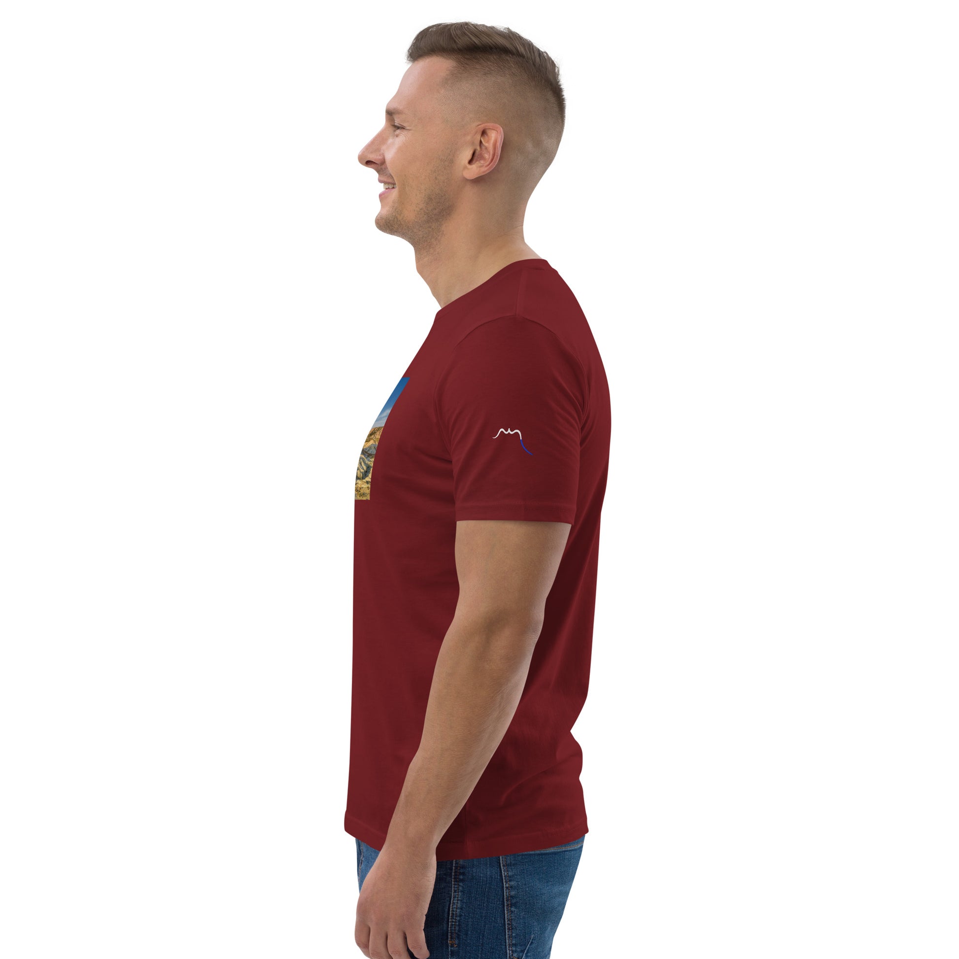 Vue de côté du t-shirt 100% coton biologique CDT - coloris bordeaux