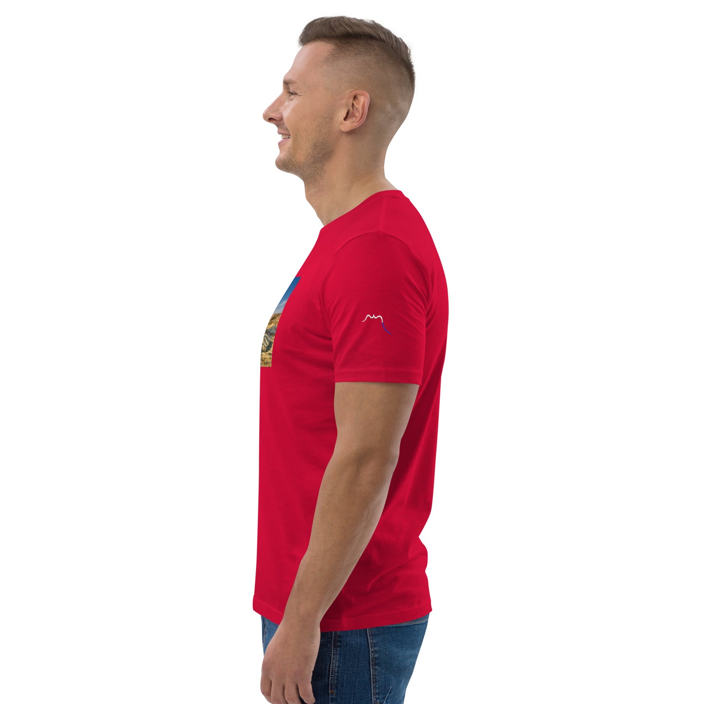 Vue de côté du t-shirt 100% coton biologique CDT - coloris rouge