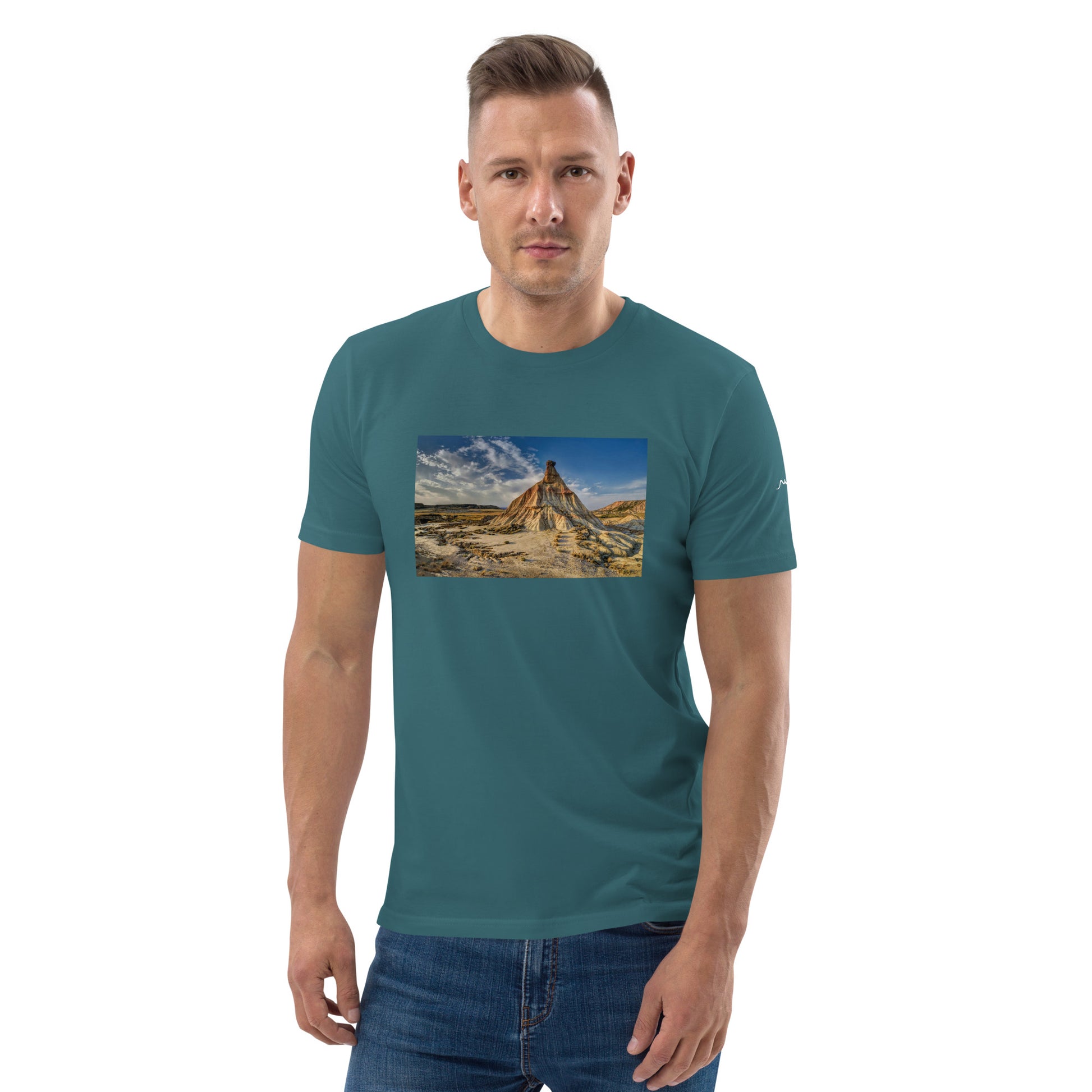 Vue de face du t-shirt 100% coton biologique CDT - coloris bleu vert